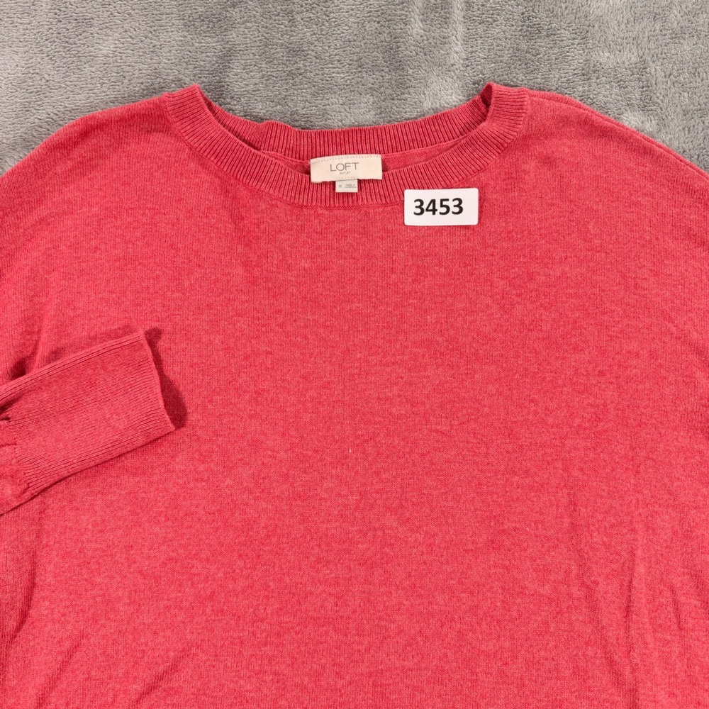Loft Sweater Womens Medium Coral Pink Crew Neck High Low Hem Cotton Blend 601332
